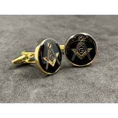 Masonic Freemason Cufflinks Square Compass Black Enamel with Gold Plating