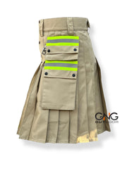 Men's Scottish Fire fighter Khaki Utility Kilt Fireman Tactical Kilt
