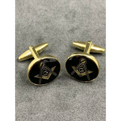 Masonic Freemason Cufflinks Square Compass Black Enamel with Gold Plating