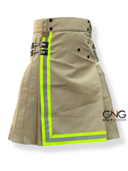 Men's Scottish Fire fighter Khaki Utility Kilt Fireman Tactical Kilt