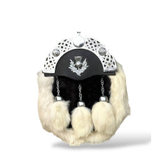 Men's Scottish Black and White Fur Sporran 3 Fur White Tassels Kilt Sporran