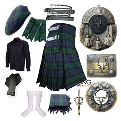 Scottish Men's 10 Pieces Leather Kilt Sporran Kilt Outfit Wedding Kilt Set
