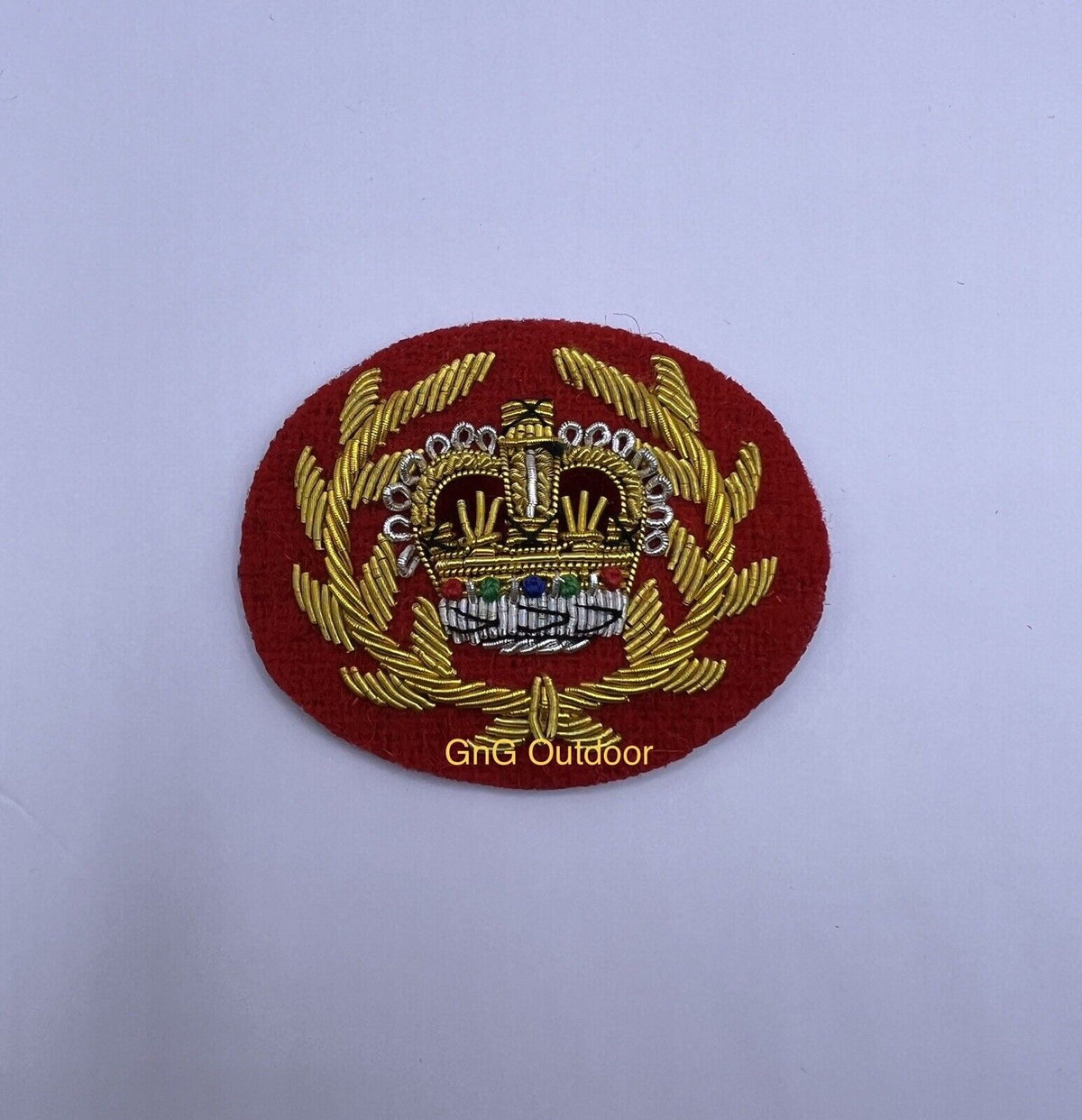 WO2 Crown And Wreath Red Mess Dress Badge WO2 Hand Embroidered Gold Crown On Red