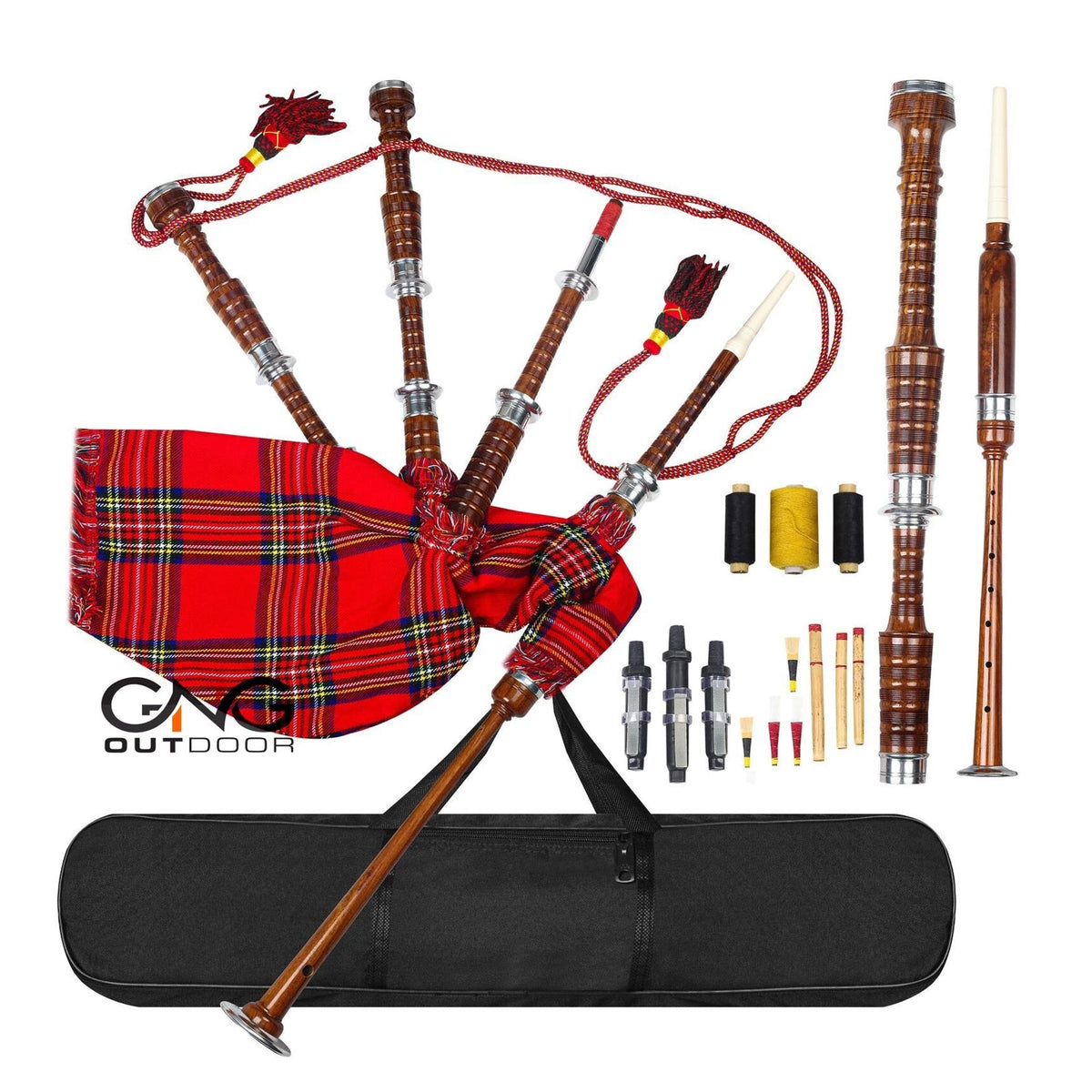 Brown Bagpipe Royal Stewart Tartan Silver Mounts Rosewood Highland Bagpipe