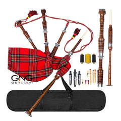 Brown Bagpipe Royal Stewart Tartan Silver Mounts Rosewood Highland Bagpipe