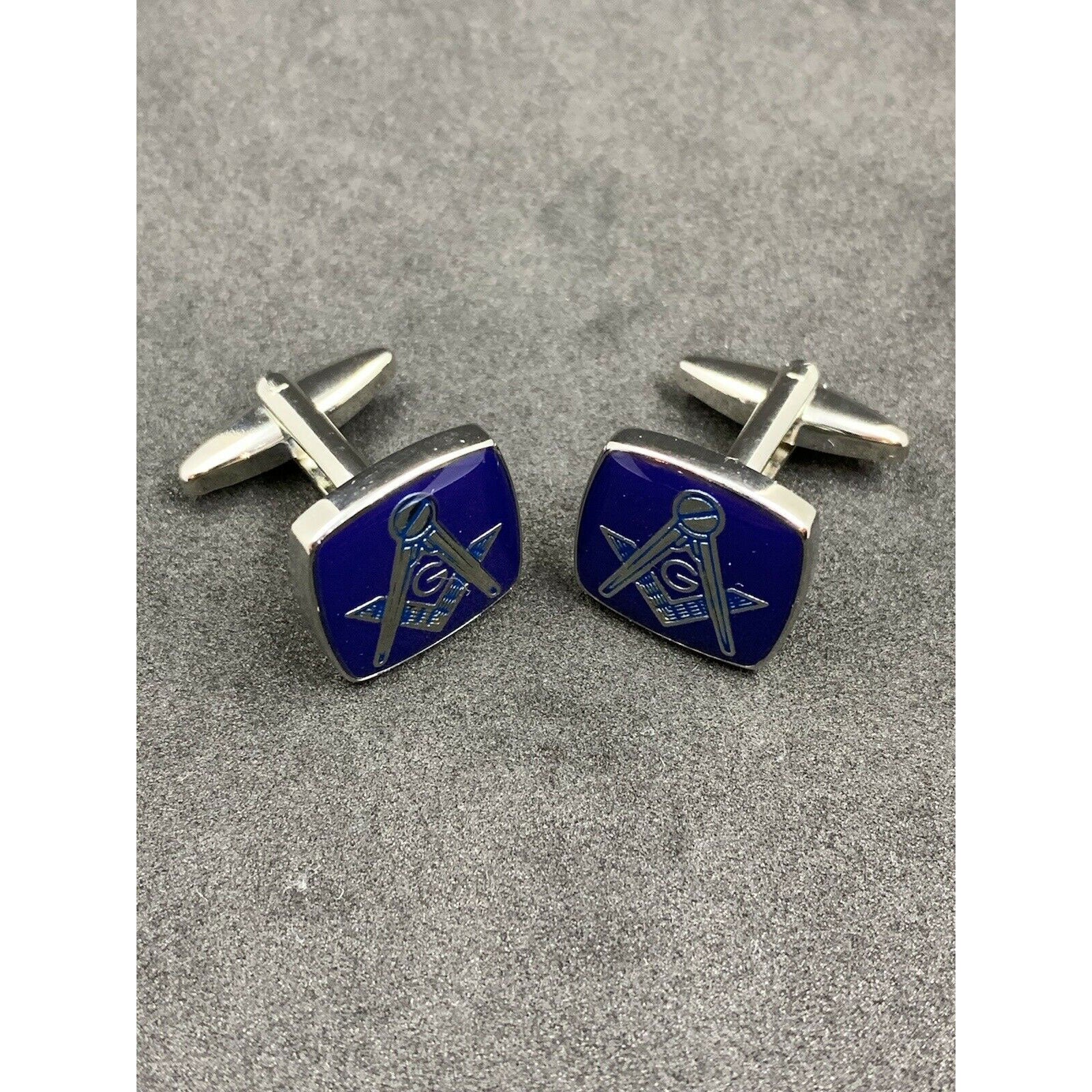 Masonic Freemason Cufflinks Square Compass Blue Enamel with Silver Cufflinks