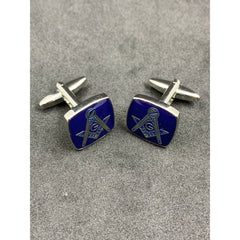 Masonic Freemason Cufflinks Square Compass Blue Enamel with Silver Cufflinks
