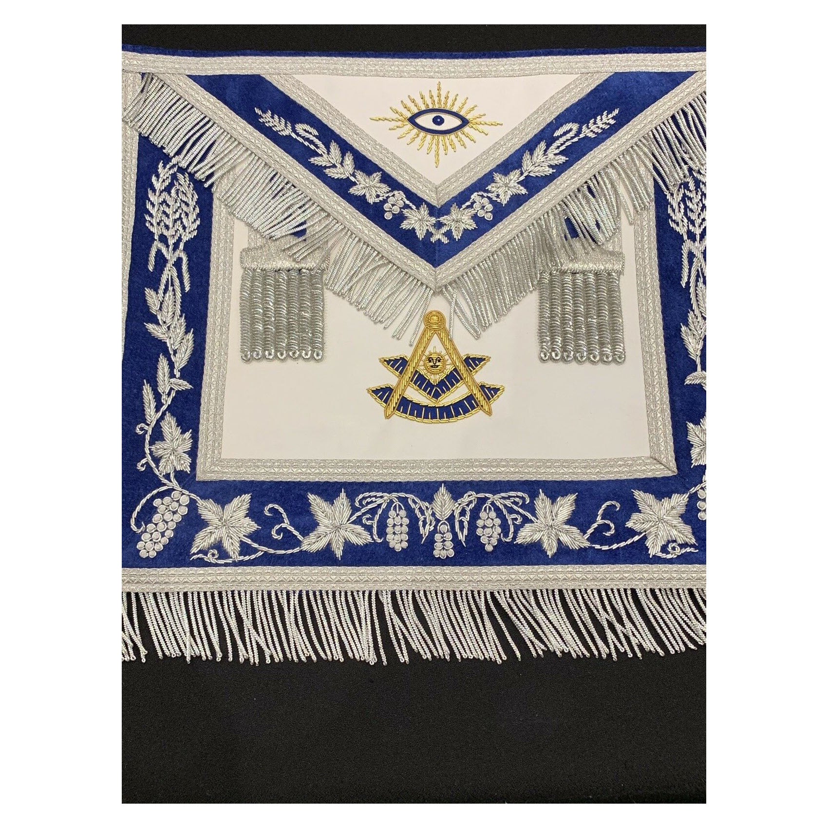 Hand Embroidered Masonic Past Master Apron On Royal Blue Velvet