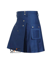 Men’s Handmade Scottish Navy Blue Cotton Utility kilt for Men 28" to 62"