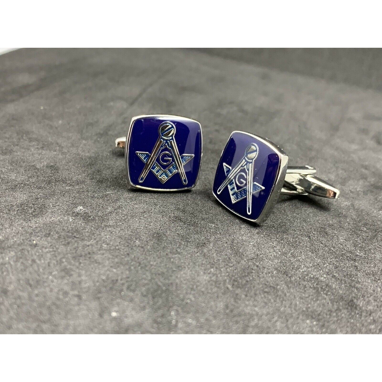 Masonic Freemason Cufflinks Square Compass Blue Enamel with Silver Cufflinks