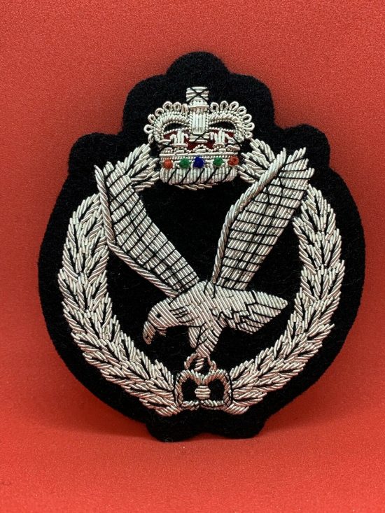 Air Corps Wire Embroidered Silver Bullion Blazer Badge – British Army Military Blazer Badges