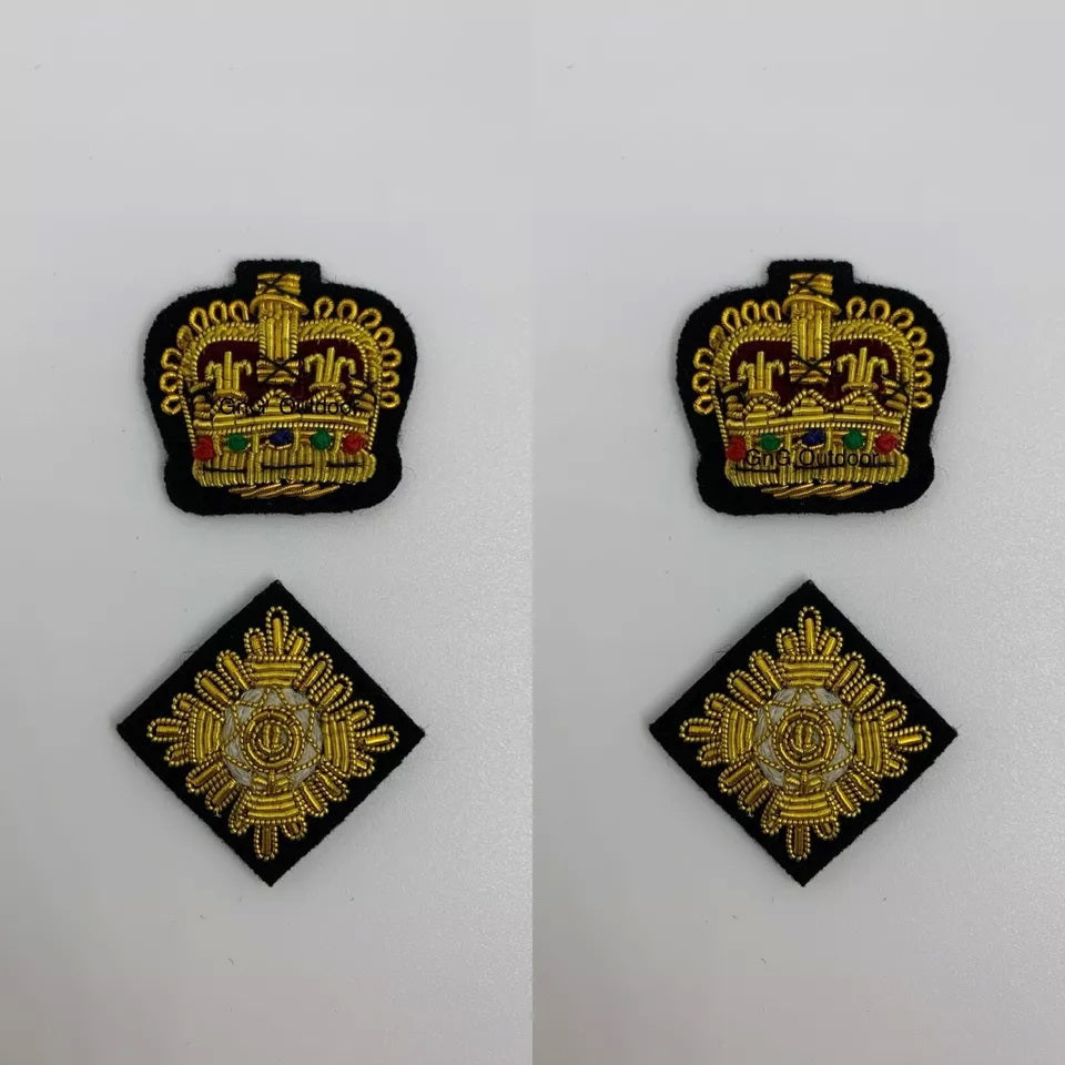 Hand Embroidered Gold Bullion Wire Rank Set Shoulder Rank Crown And Pip Set