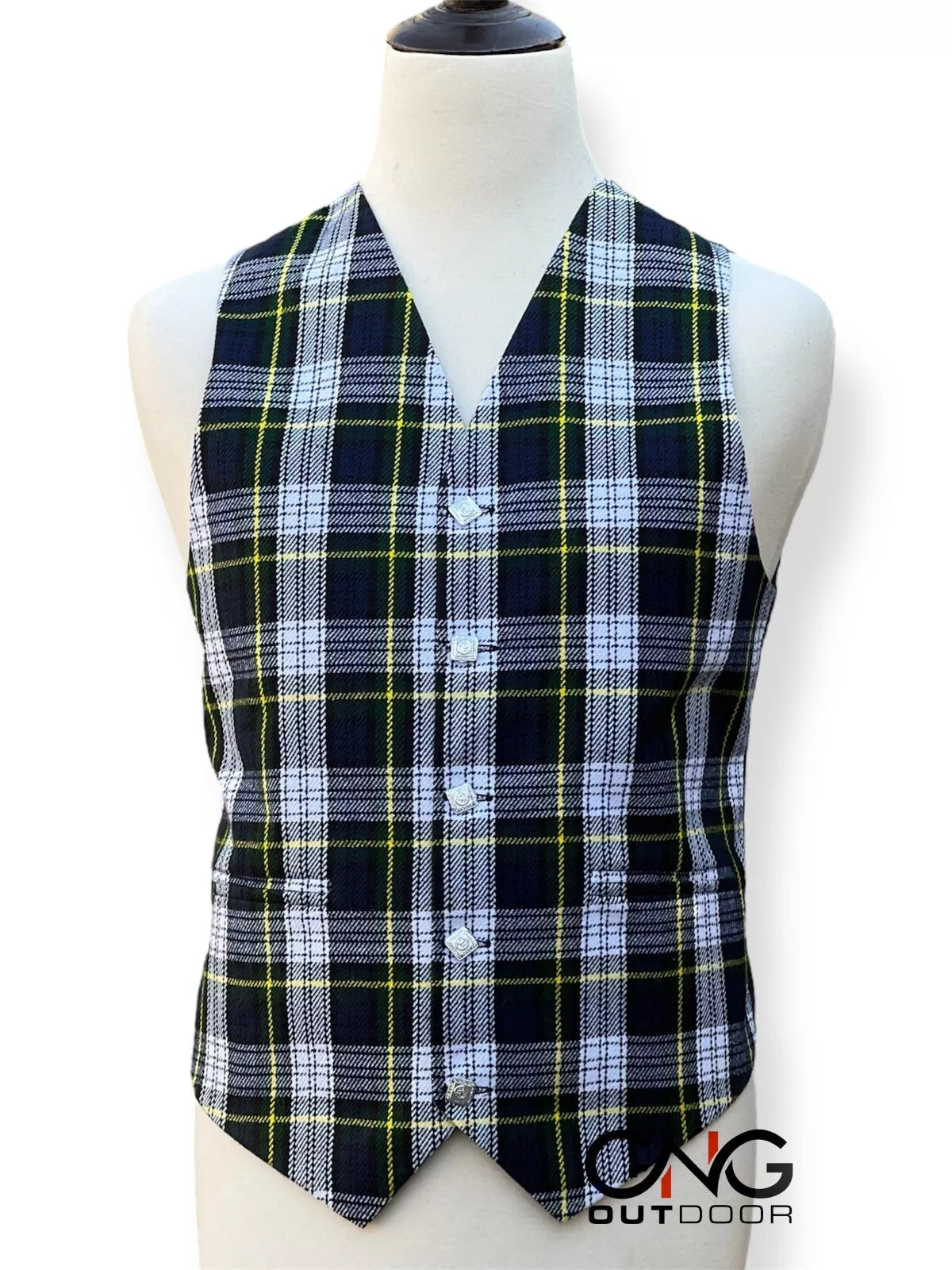 Men's Wedding Dress Gordon Tartan Vest 5 Button Scottish Kilt Waistcoat