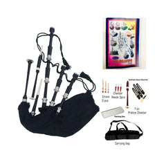 Plain Black Bagpipe Black Watch Tartan Silver Mounts Rosewood Highland Bagpipe