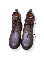 Scottish Men's Handmade Brown Leather Ghillie Brogues Kilt Boots