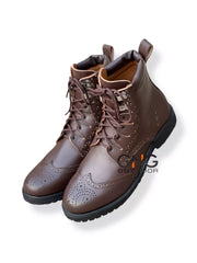 Scottish Men's Handmade Brown Leather Ghillie Brogues Kilt Boots