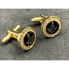 Masonic Freemason Cufflinks Square Compass Gold Plated With Imitation Diamonds