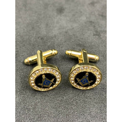 Masonic Freemason Cufflinks Square Compass Gold Plated With Imitation Diamonds