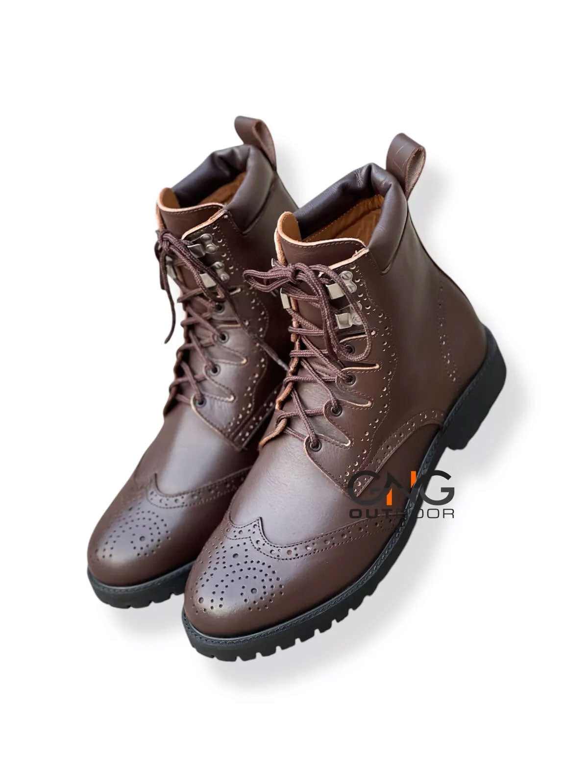 Scottish Men's Handmade Brown Leather Ghillie Brogues Kilt Boots