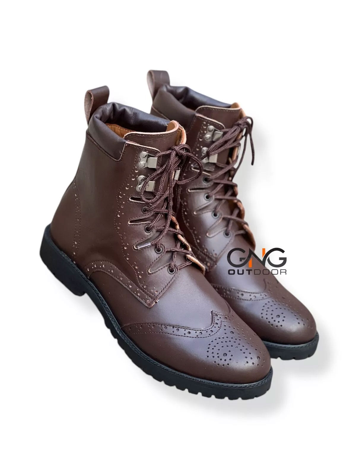 Scottish Men's Handmade Brown Leather Ghillie Brogues Kilt Boots