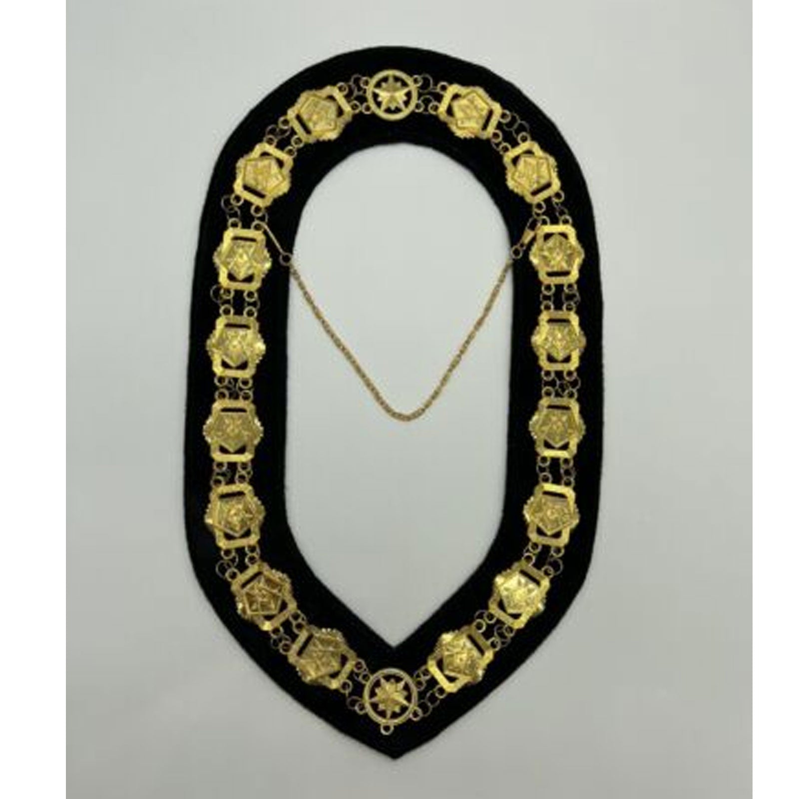 Masonic Regalia Order of Eastern Star Patron Gold Metal Chain Collar On Black Velvet