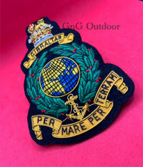 The Corps of Royal Marines Blazer Badge RM Green Laurel Embroidered Wire Badge