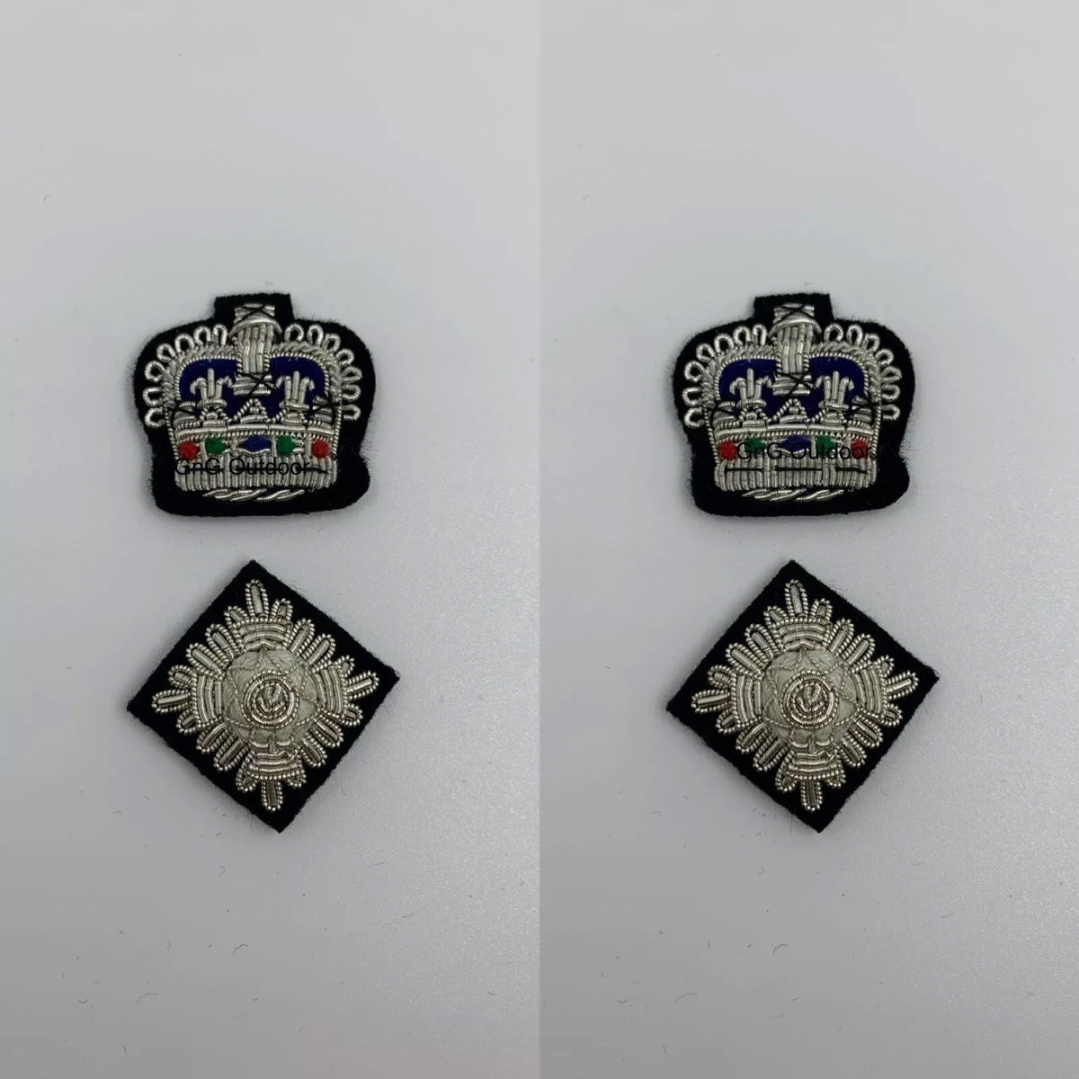 Hand Embroidered Silver Bullion Wire Rank Set Shoulder Rank Crown And Pip Set