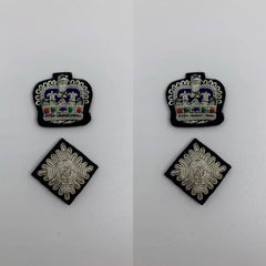 Hand Embroidered Silver Bullion Wire Rank Set Shoulder Rank Crown And Pip Set