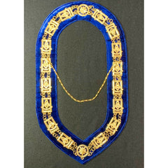 Masonic Raglia Past Master Metal Chain Collar On Blue Velvet Backing GOLD