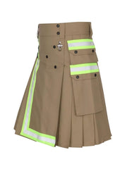 Men's Scottish Fire fighter Khaki Utility Kilt Fireman Tactical Kilt
