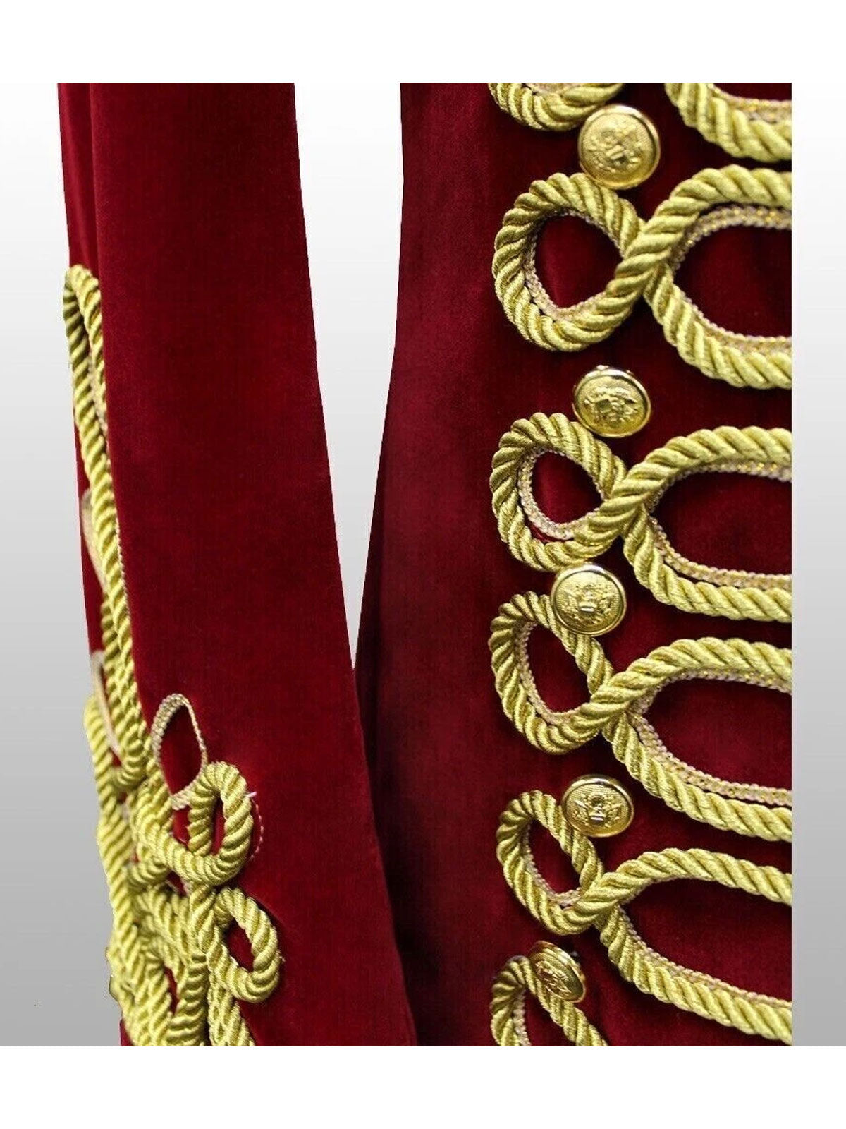 Men's Red Hussar Velvet Jacket Military Gold Braided Jacket