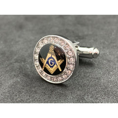 Masonic Freemason Silver Cufflinks Square Compass Symbol With Imitation Diamonds