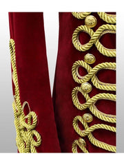 Men's Red Hussar Velvet Jacket Military Gold Braided Jacket