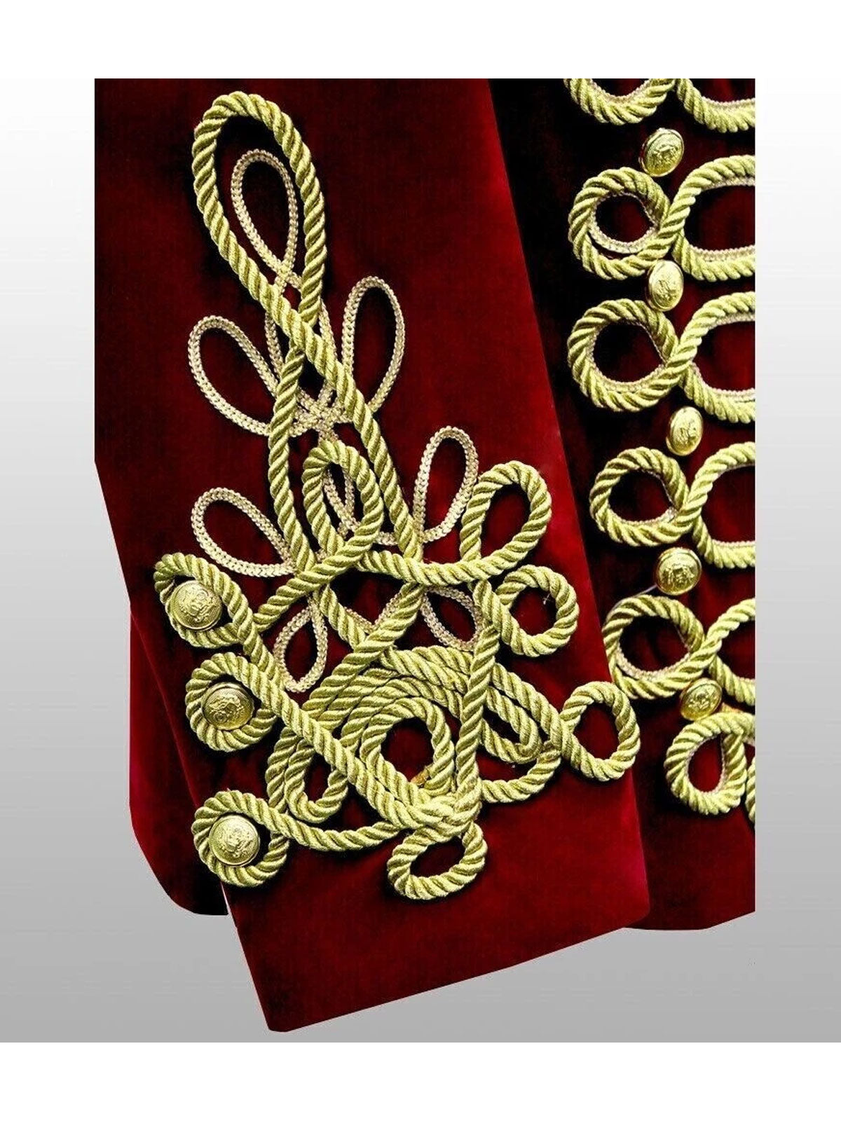 Men's Red Hussar Velvet Jacket Military Gold Braided Jacket