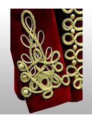 Men's Red Hussar Velvet Jacket Military Gold Braided Jacket