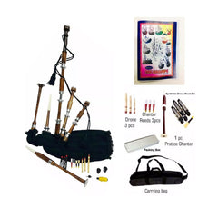 Plain Brown Bagpipe Black Watch Tartan Silver Mounts Rosewood Highland Bagpipe