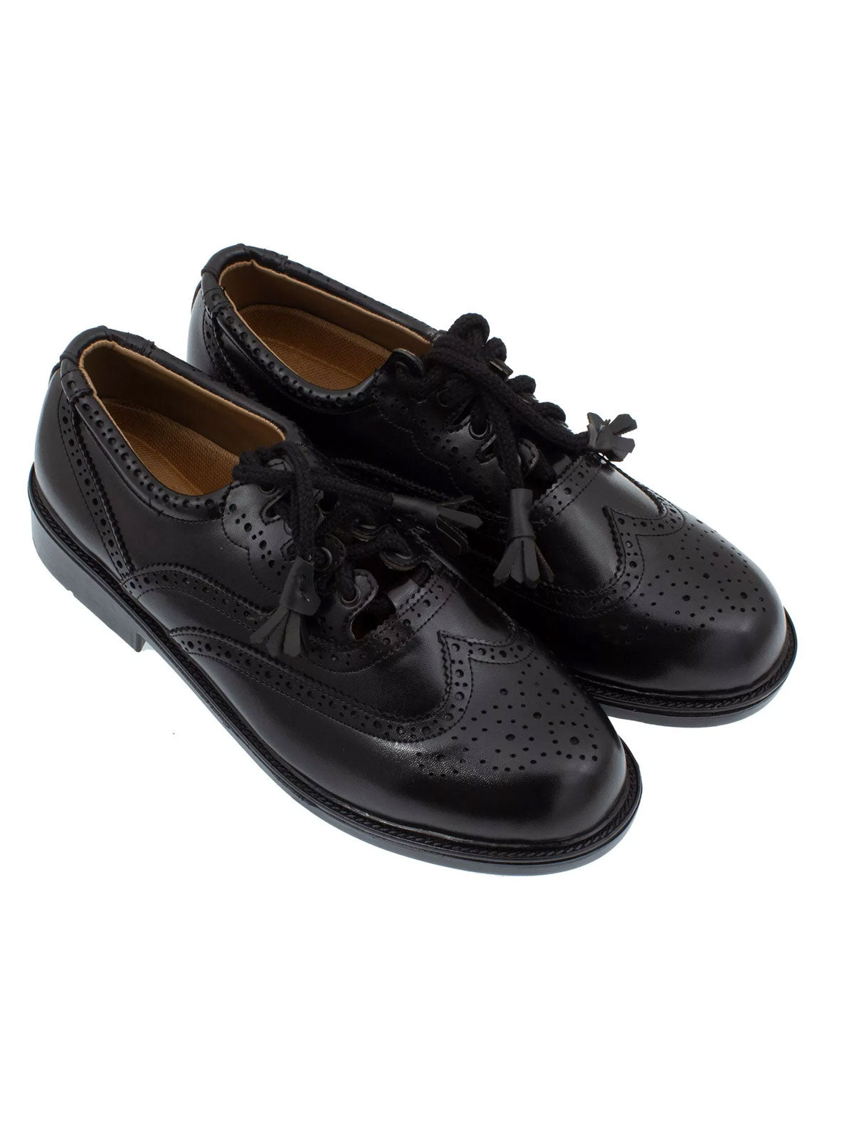 Scottish Men's Black Leather Ghillie Brogues Kilt Shoes with Blue Socks