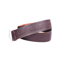Men's Brown Leather Celtic knots Embossed Kilt Belt Adjustable Size (S - 3XL)