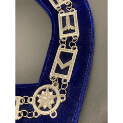 Masonic Master Mason Silver Chain Collar On Blue Velvet Masonic Metal Collars
