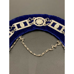 Masonic Master Mason Silver Chain Collar On Blue Velvet Masonic Metal Collars