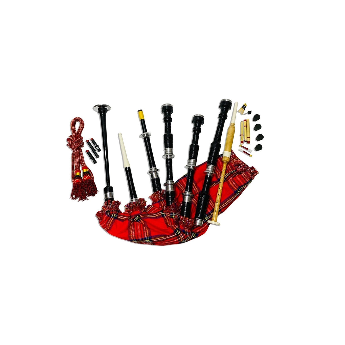Scottish Bagpipe Royal Stewart Silver Mounts Rosewood Highland Bagpipe