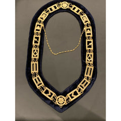 Masonic Master Mason Gold Metal Chain Collar On Blue Velvet Masonic Metal Collar