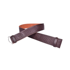 Men's Brown Leather Lion Rampant Embossed Kilt Belt Adjustable Size (S - 3XL)