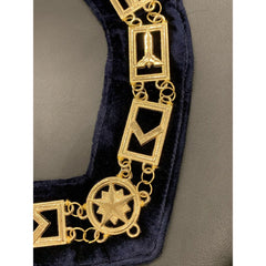Masonic Master Mason Gold Metal Chain Collar On Blue Velvet Masonic Metal Collar