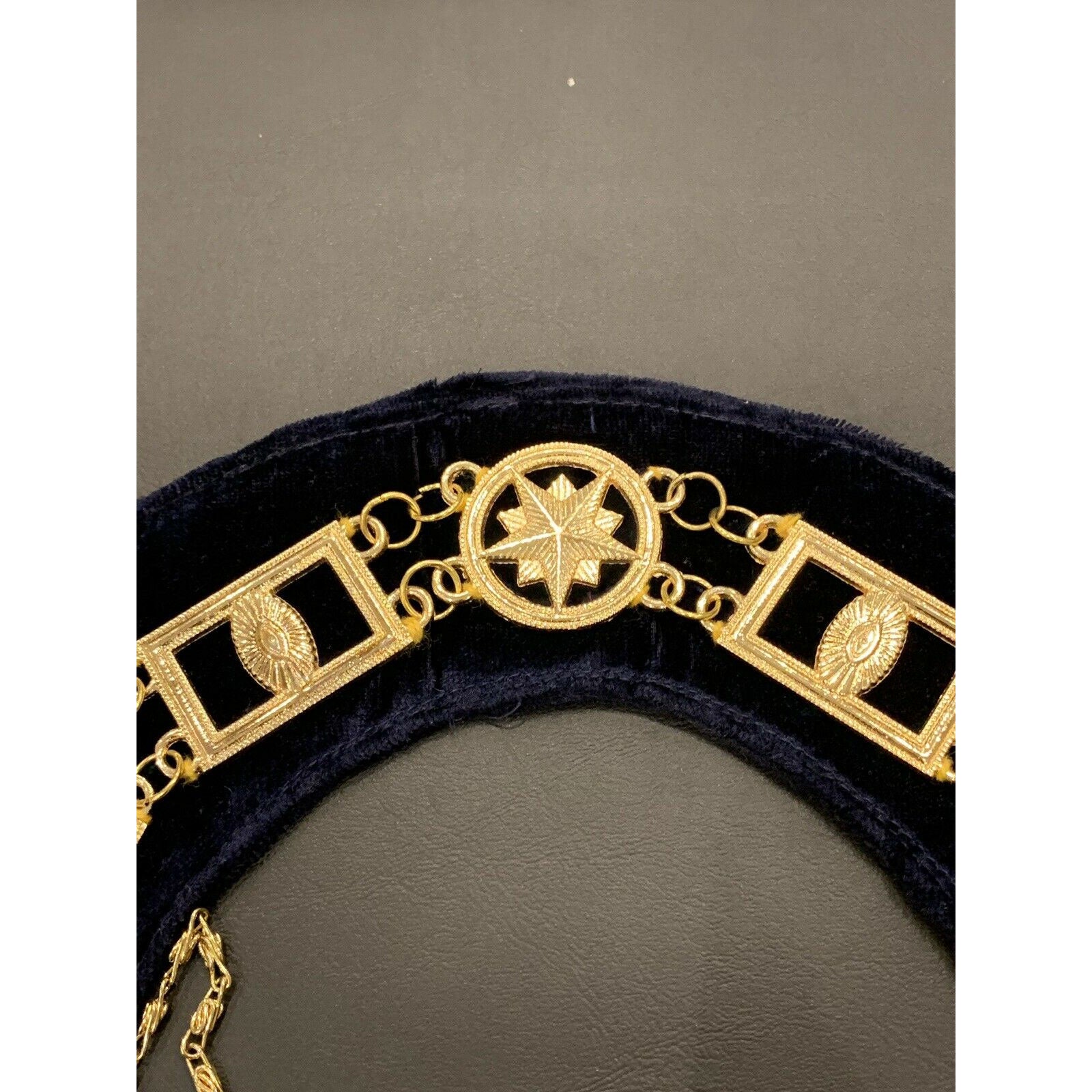 Masonic Master Mason Gold Metal Chain Collar On Blue Velvet Masonic Metal Collar