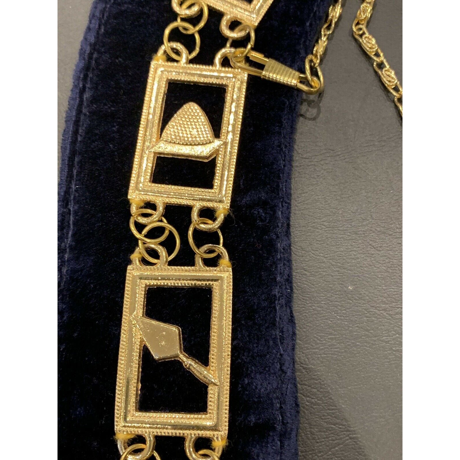 Masonic Master Mason Gold Metal Chain Collar On Blue Velvet Masonic Metal Collar