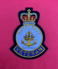 Royal Navy Veterans Blazer Badge HM Forces Hand Embroidered Bullion Wire Blazer Badge