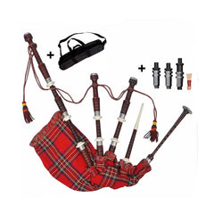 Scottish Highland Bagpipes Rose Wood Color RED, Full Nickel Silver M, FREE BAG