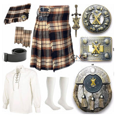 Scottish Men's 10 Pieces Antique Kilt Sporran Kilt Outfit Wedding Kilt Set