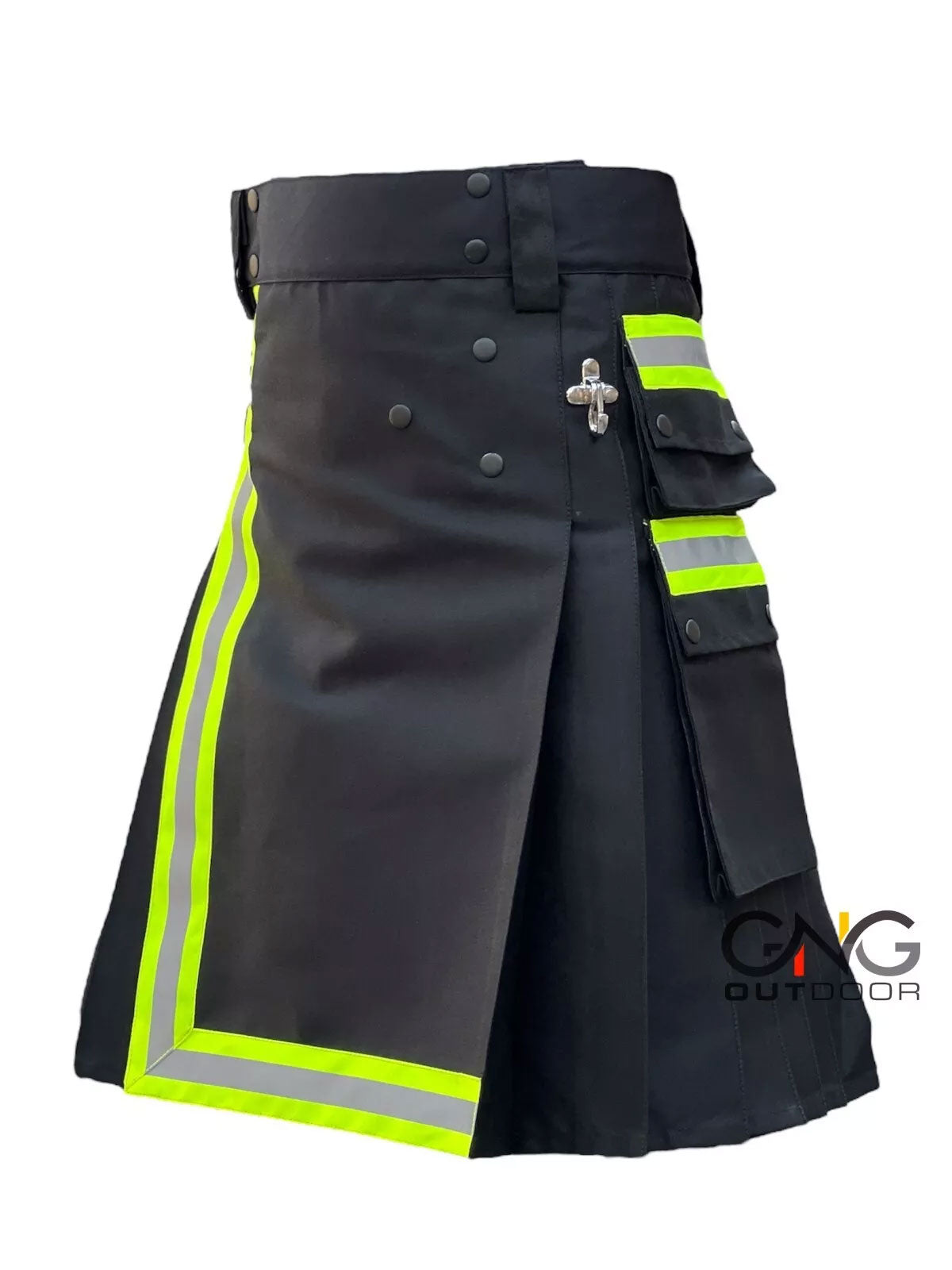 Men's Scottish Fire fighter Black Utility Kilt Fireman Tactical Kilt